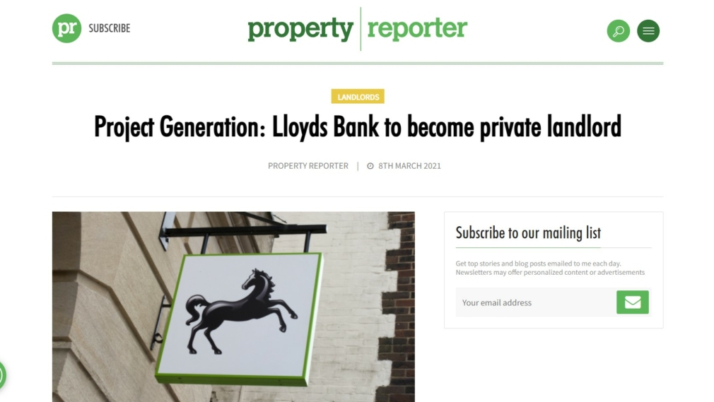 Property reporter - Project Generation: Lloyds Bank to become private landlord